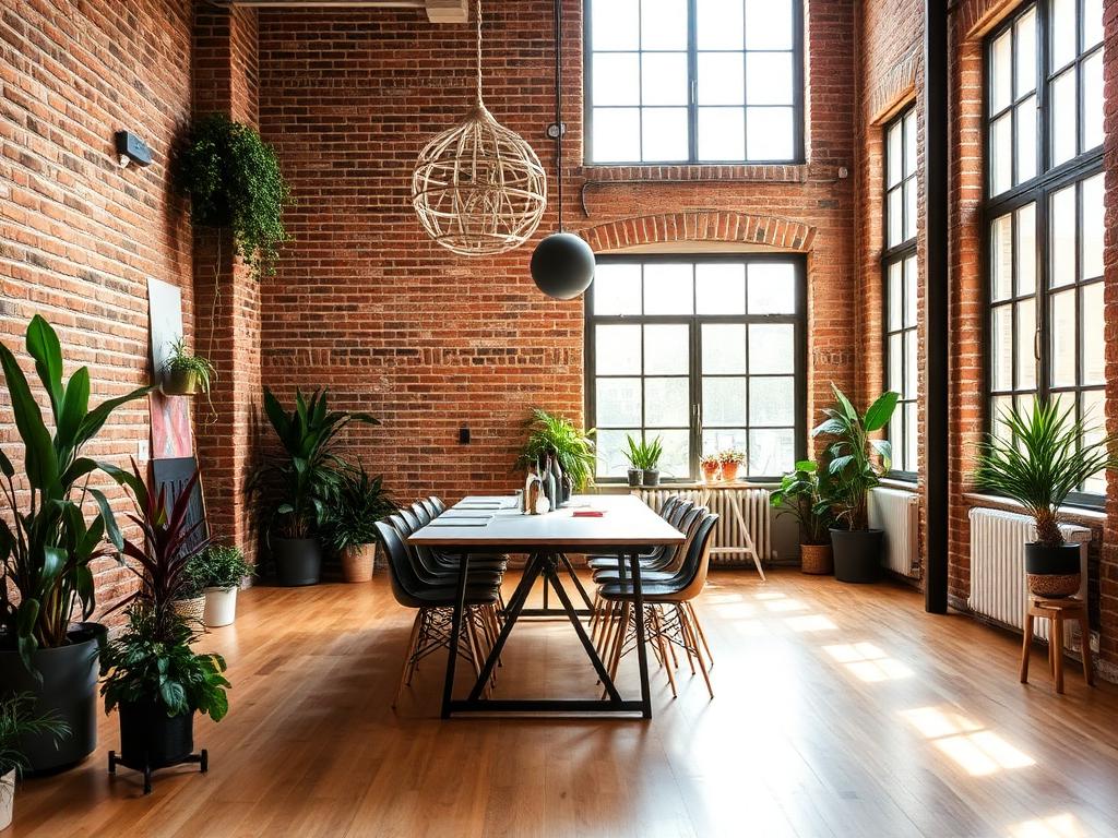 Estudio creativo con ladrillo visto y plantas en Madrid